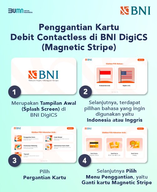 Penggantian Kartu Debit Contactless di BNI DigiCS - Magnetic Stripe