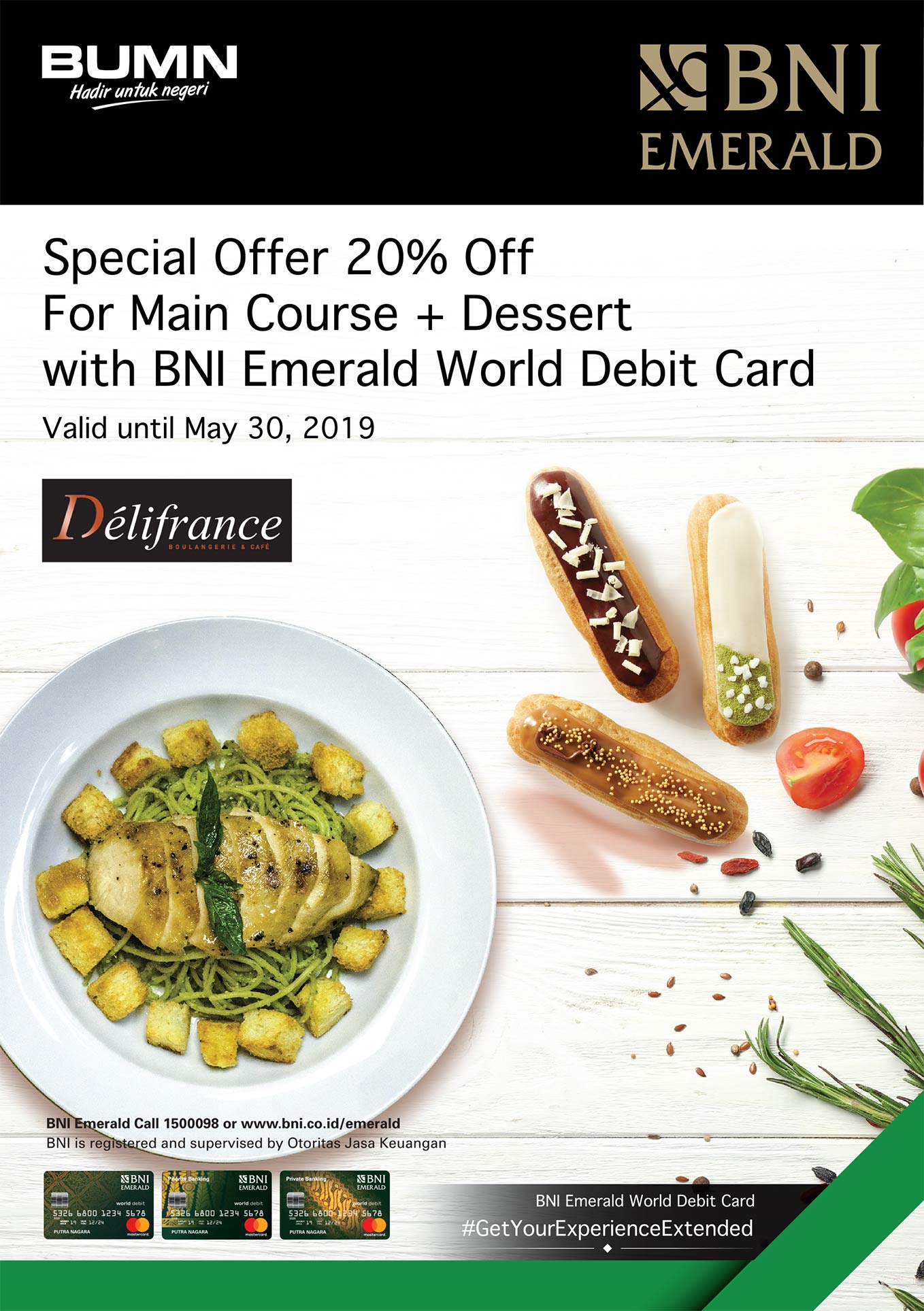 Special Offer 20% Off For Main Course + Dessert with BNI Emerald World
