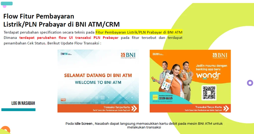 Fitur Pembayaran Listrik/PLN Prabayar di BNI ATM/CRM