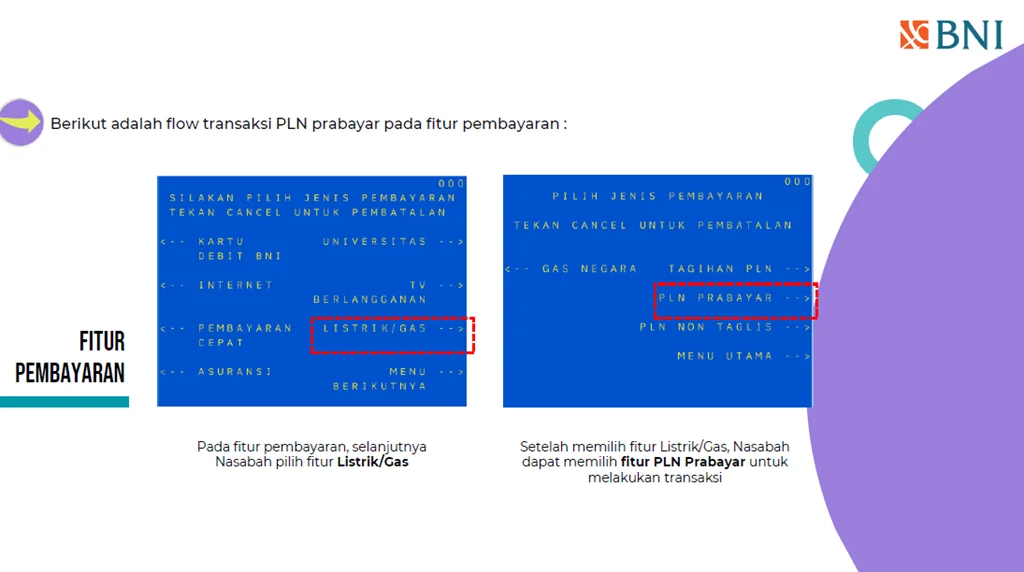 Fitur Pembayaran Listrik/PLN Prabayar di BNI ATM/CRM