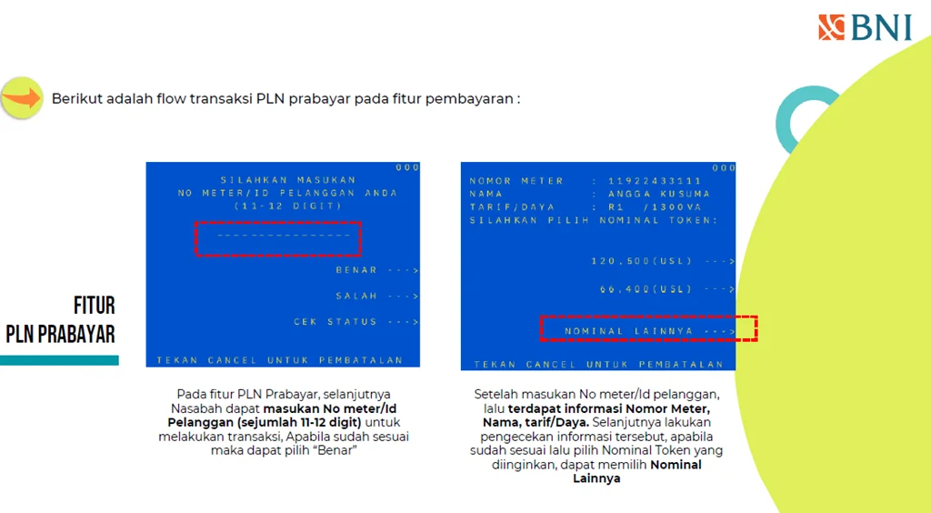 Fitur Pembayaran Listrik/PLN Prabayar di BNI ATM/CRM