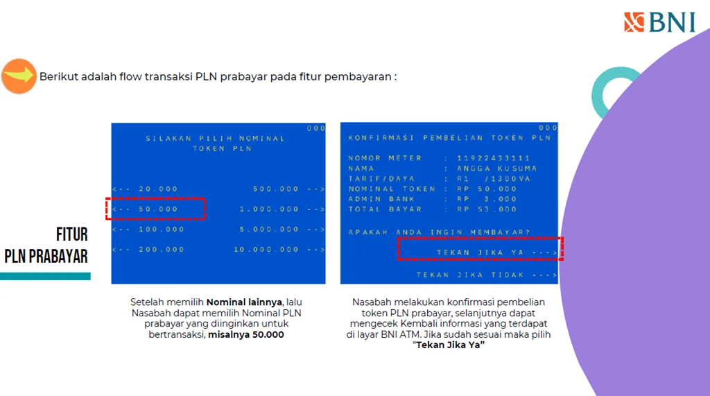 Fitur Pembayaran Listrik/PLN Prabayar di BNI ATM/CRM